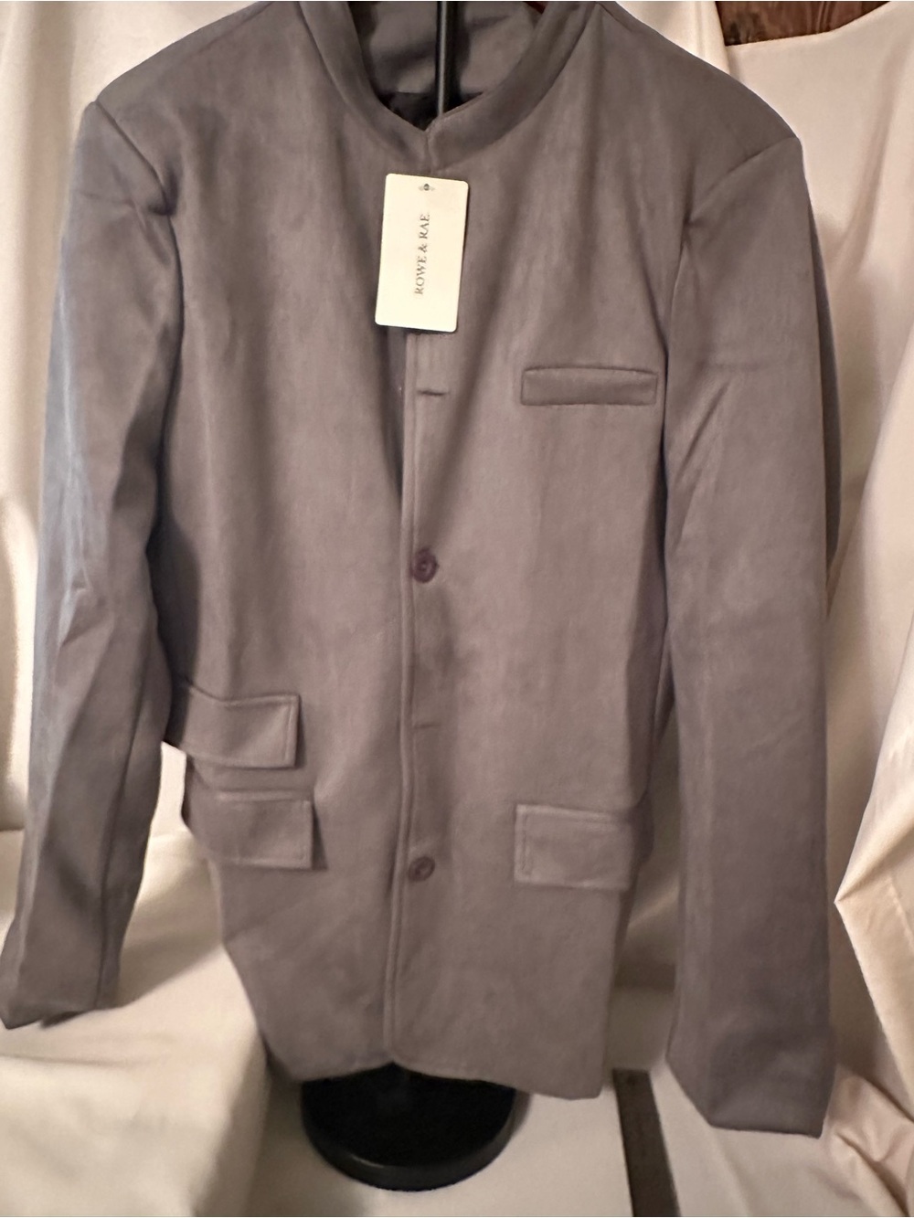 Men's Gray Mandarin Collar Blazer - Unknown Brand